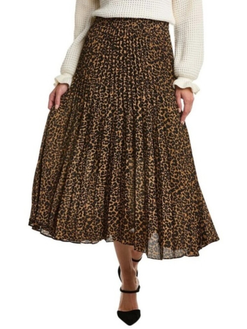 Max Studio Leopard Print Pleated Midi Skirt - Black & Tan